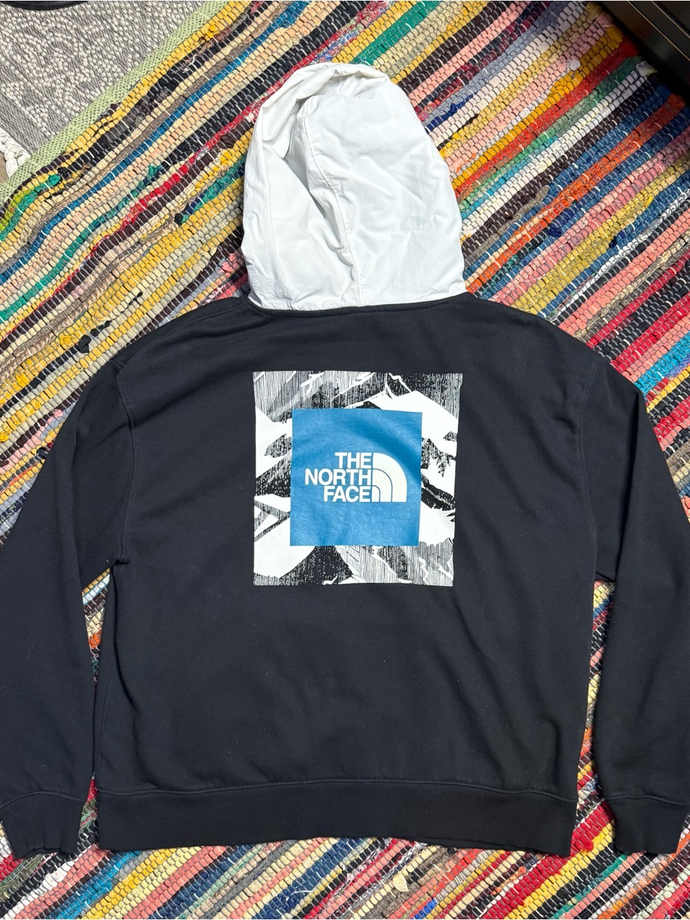 VTG The North Face Pullover Hoodie Women’s Large Black Graphic Camping Kangaroo